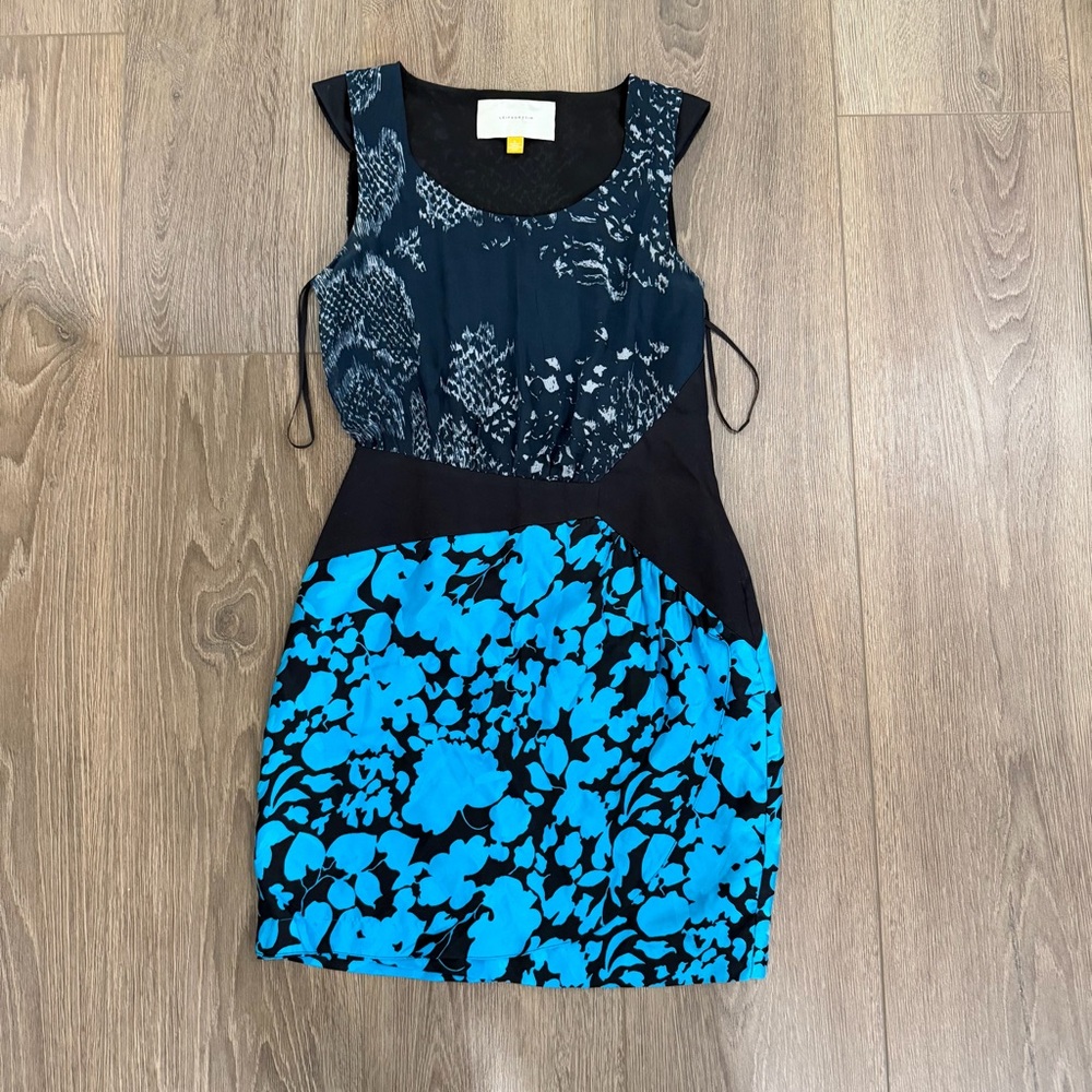 Leifsdottir Blue and Black Mini floral Dress 0